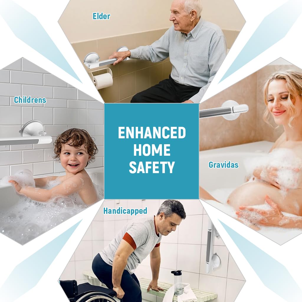 HANNEA Bathroom Grab Bar for Shower Safety with 12.9 in Length and Strong Suction Cups | Anti Slip Handle for Bathtub and Elderly Support