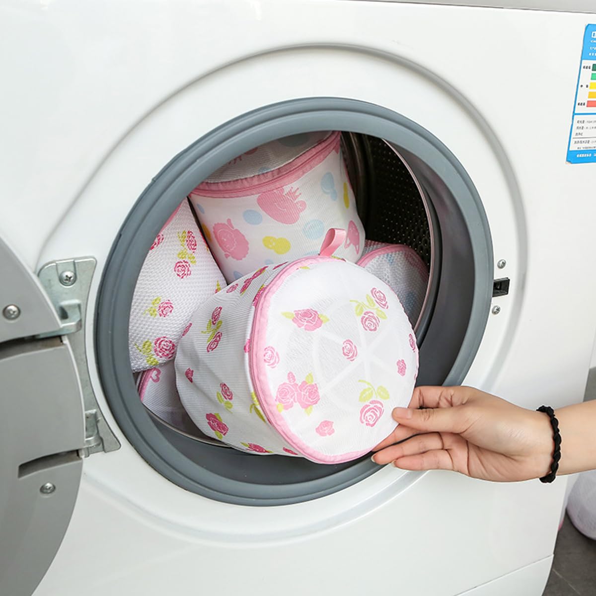 HASTHIP Underwear Laundry Bags 2Pcs Mesh Zipper Pouch with Rose Print for Travel | Clothing Washing Organizer