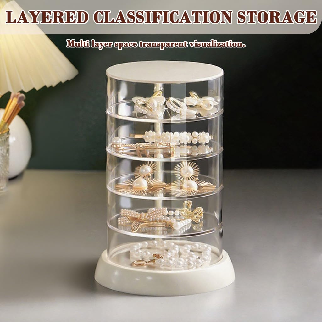 HASTHIP Makeup Organizer for Jewelry and Accessories with 5 Clear Tiers | 360° Rotating Design