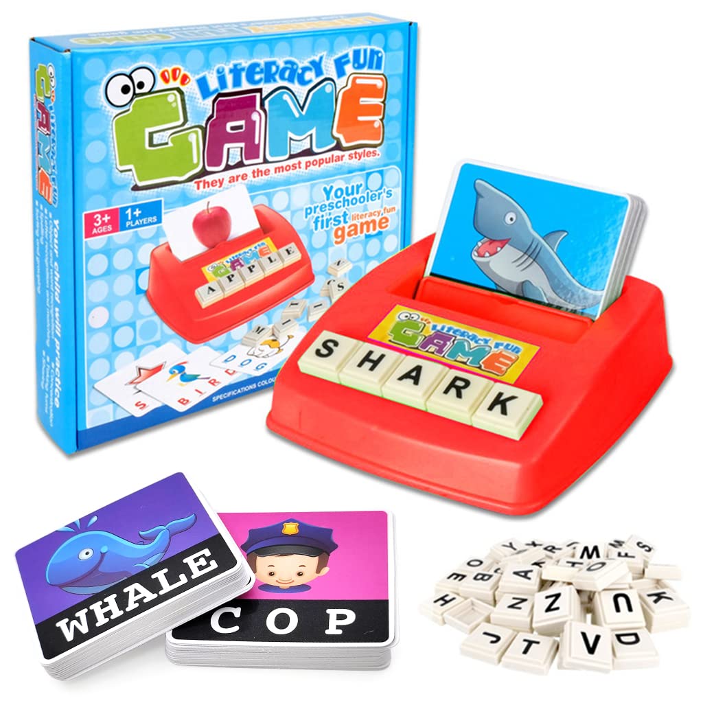 PATPAT Preschool Spelling Puzzle Game with 60 Word Cards & 52 Letter Blocks for Kids 3–8 | Fun English and Math Learning Toy
