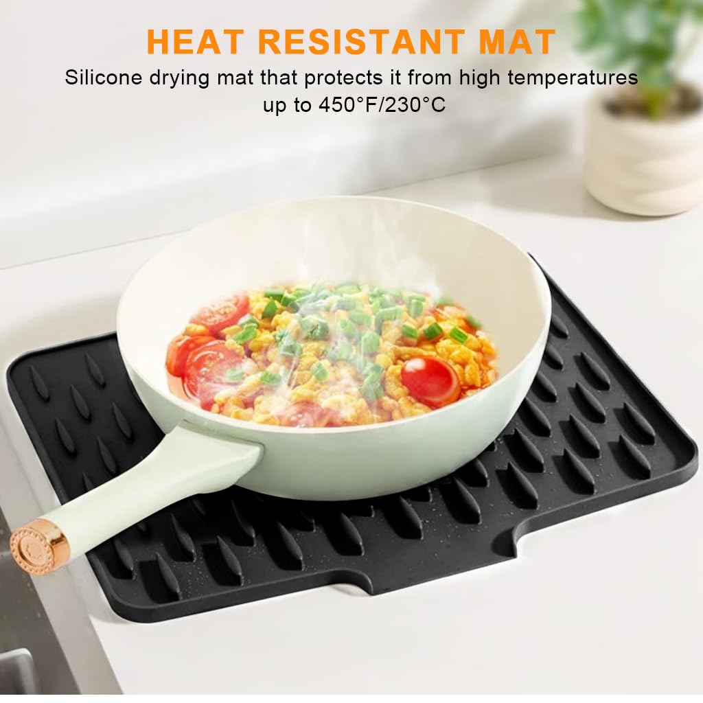 Supvox Silicone Dish Drying Mat 40x32.5cm for Kitchen Use with Water Guiding Slot & Heat Resistance
