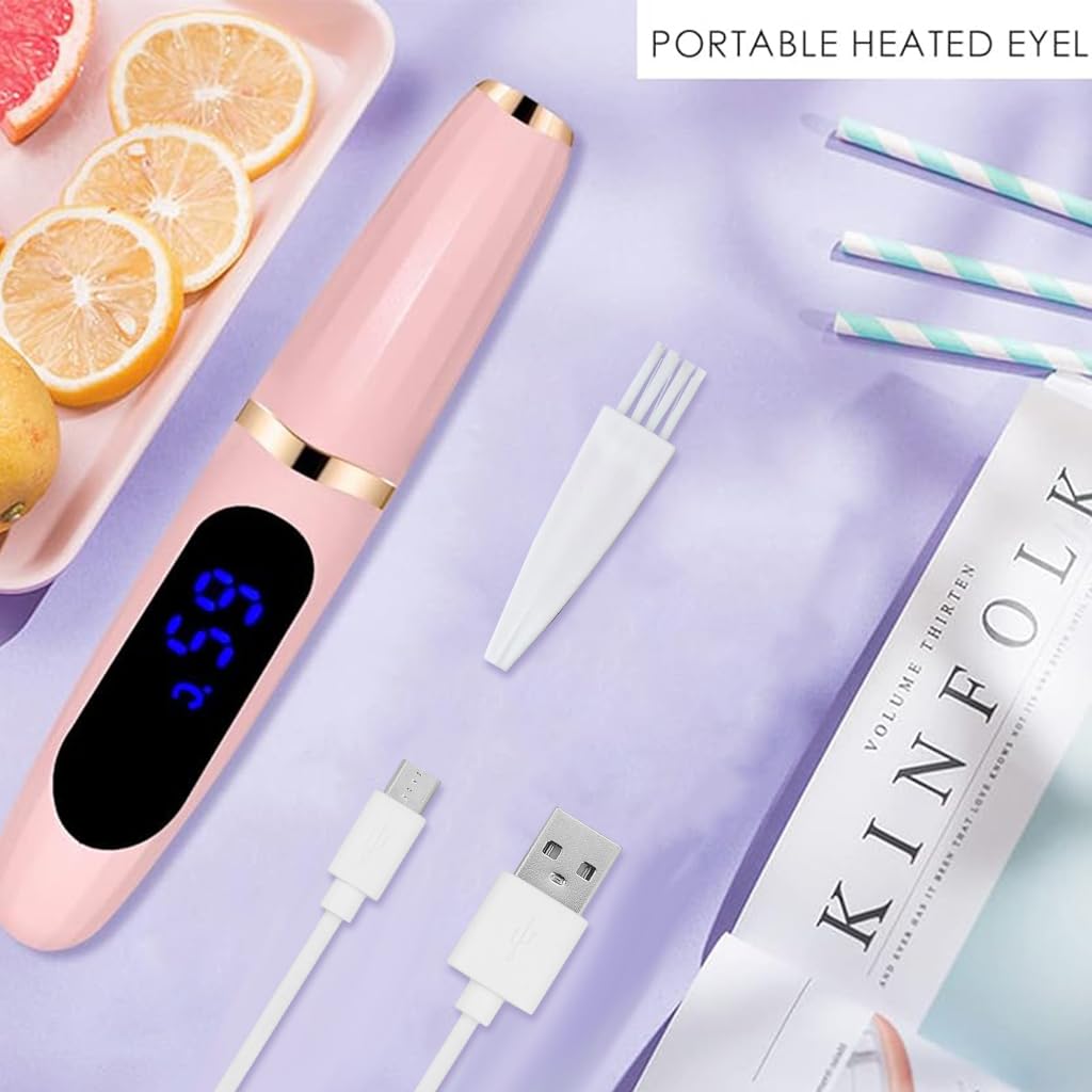 MAYCREATE Heated Eyelash Curler with 3 Temperature Modes and 15° Curved Comb | USB Rechargeable