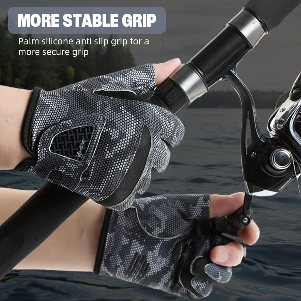 Proberos Fishing Gloves for Angling with UPF 50+ Sun Protection and 3 Open Fingers | Ice Silk Breathable Design