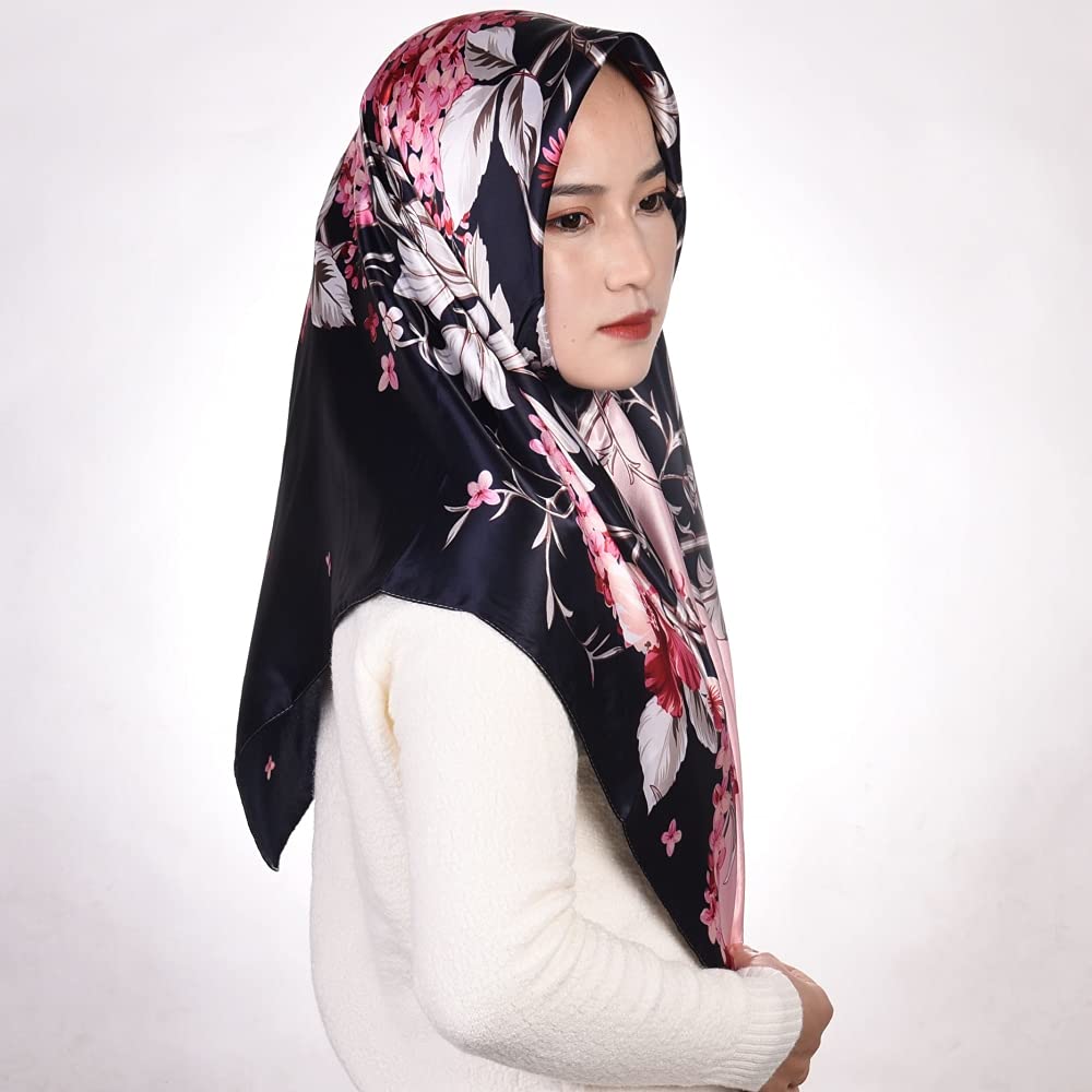 PALAY Scarf for Women featuring Satin Silk Like Square Design 90 x 90cm | Pink 2PCS