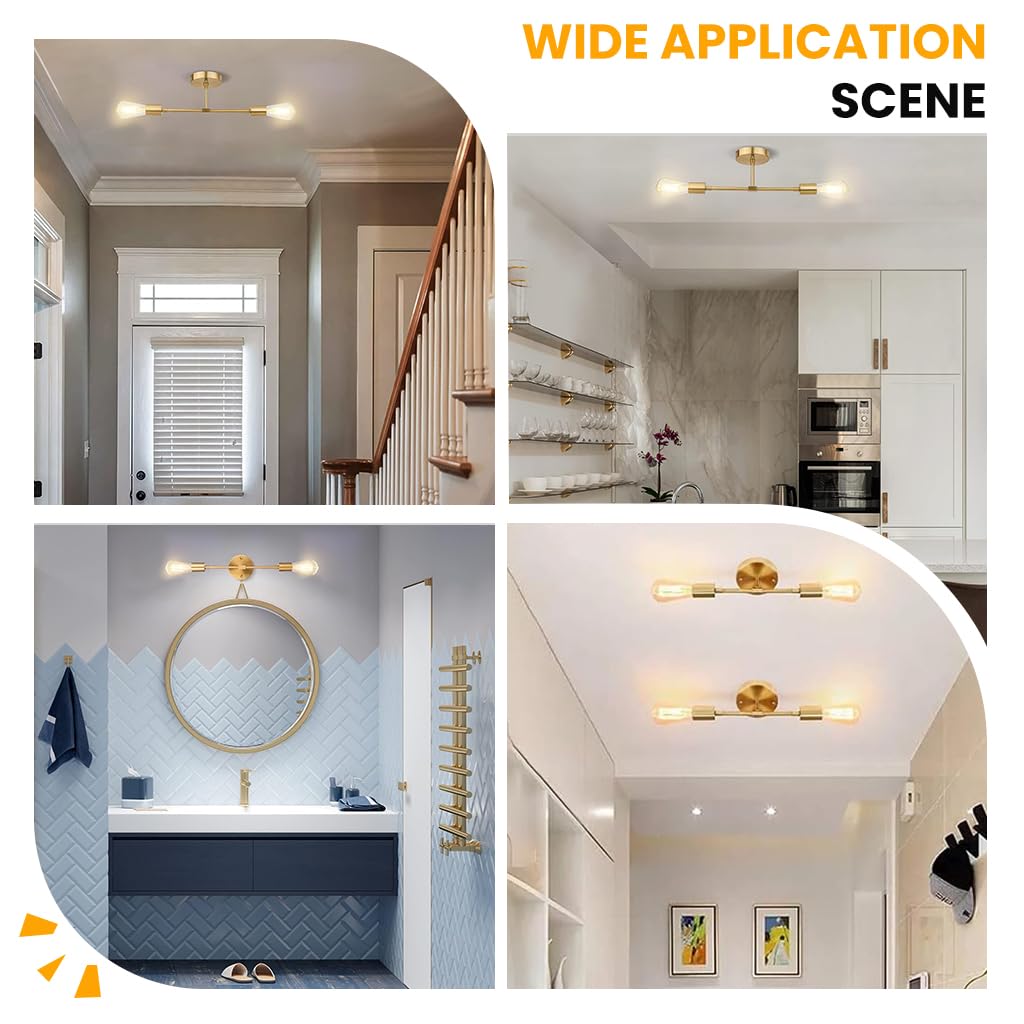 ELEPHANTBOAT Wall Light for Home Decoration with Dual Head Design and Golden Metal Finish | 13.4 in Retro Lamp for Living Room and Bedroom