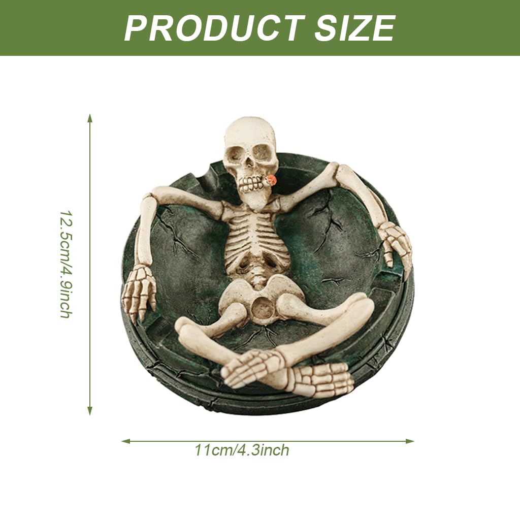 HASTHIP Skeleton Ashtray for Halloween Decor with 3 Cigarette Slots and Resin Craft 4.3x4.9 in