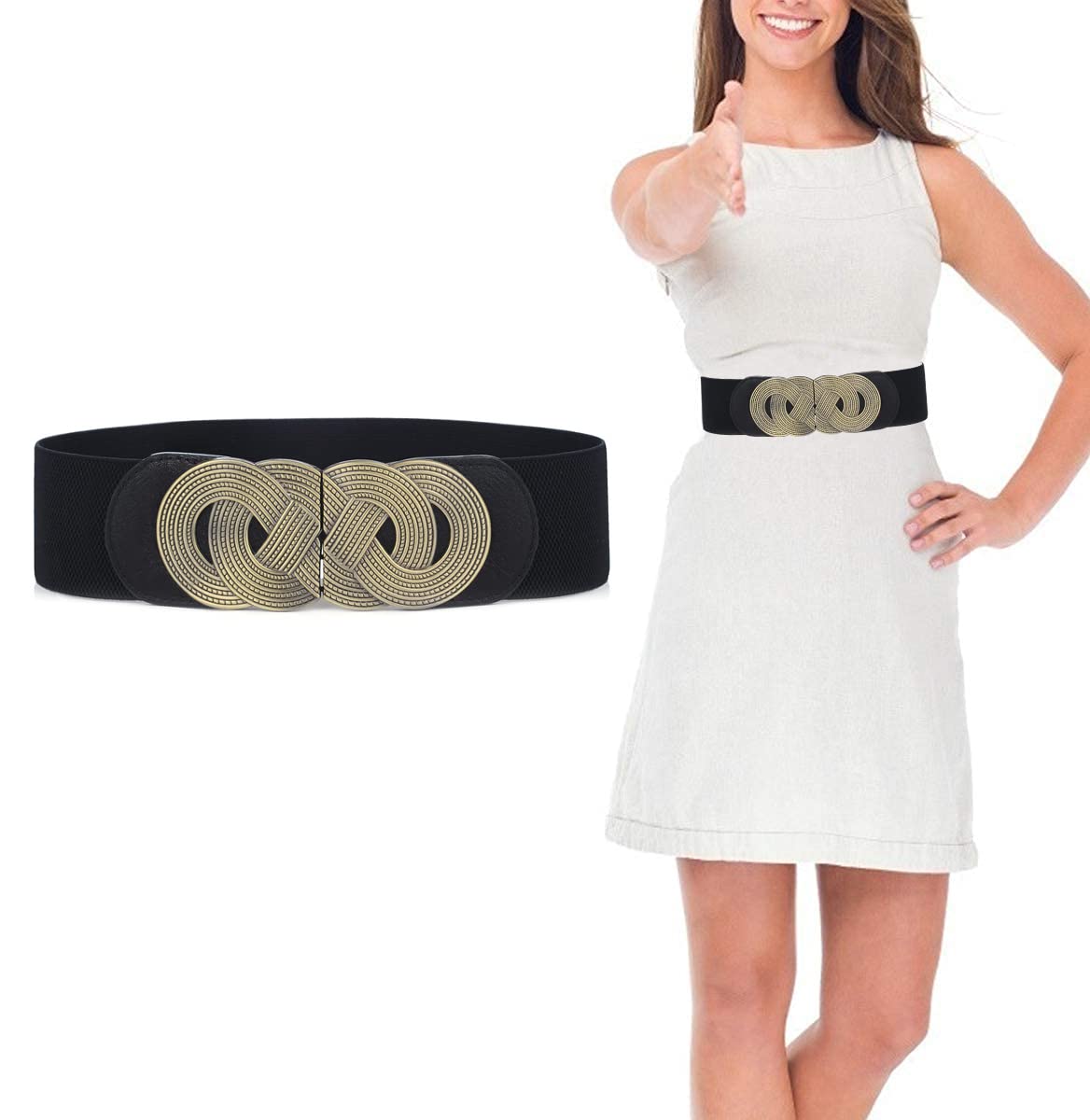 PALAY Women Stretchy Belt for Dress and Blouse featuring Interlocking Buckle 65 cm Black