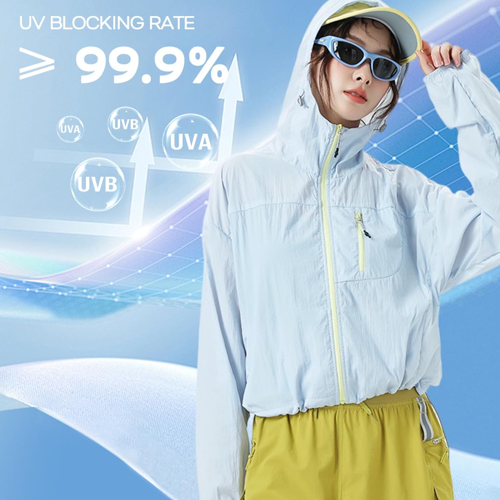 Zibuyu Sun Protection Jacket for Women with UPF 50 and Back Vent featuring Quick-Dry Nylon | Lightweight Cropped UV Coat in Light Blue