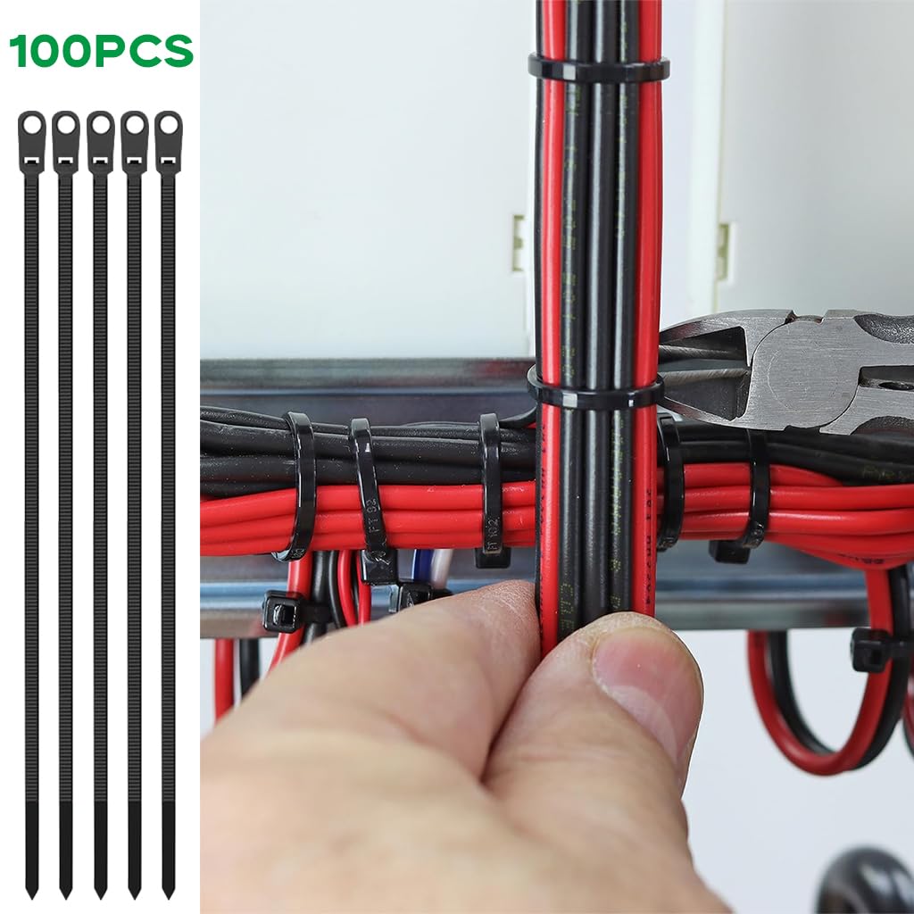 Serplex Cable Zip Ties for Automotive and Home Use with Screw Mount Hole 15cm 100pcs | UV-Resistant Nylon for Secure Wire Management