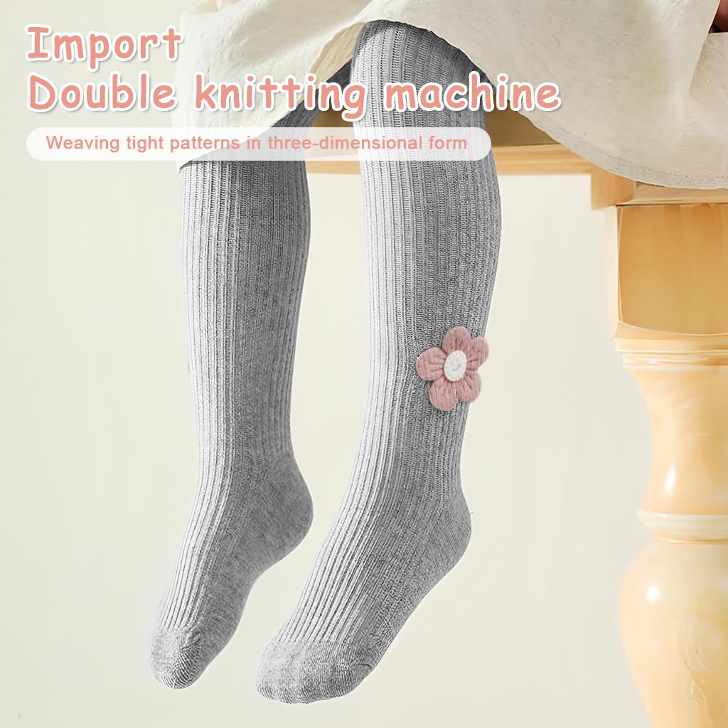 Zibuyu Toddler Girls Cable Knit Leggings for Fall & Winter with Seamless Elastic Fit | Soft Grey Cotton Pantyhose