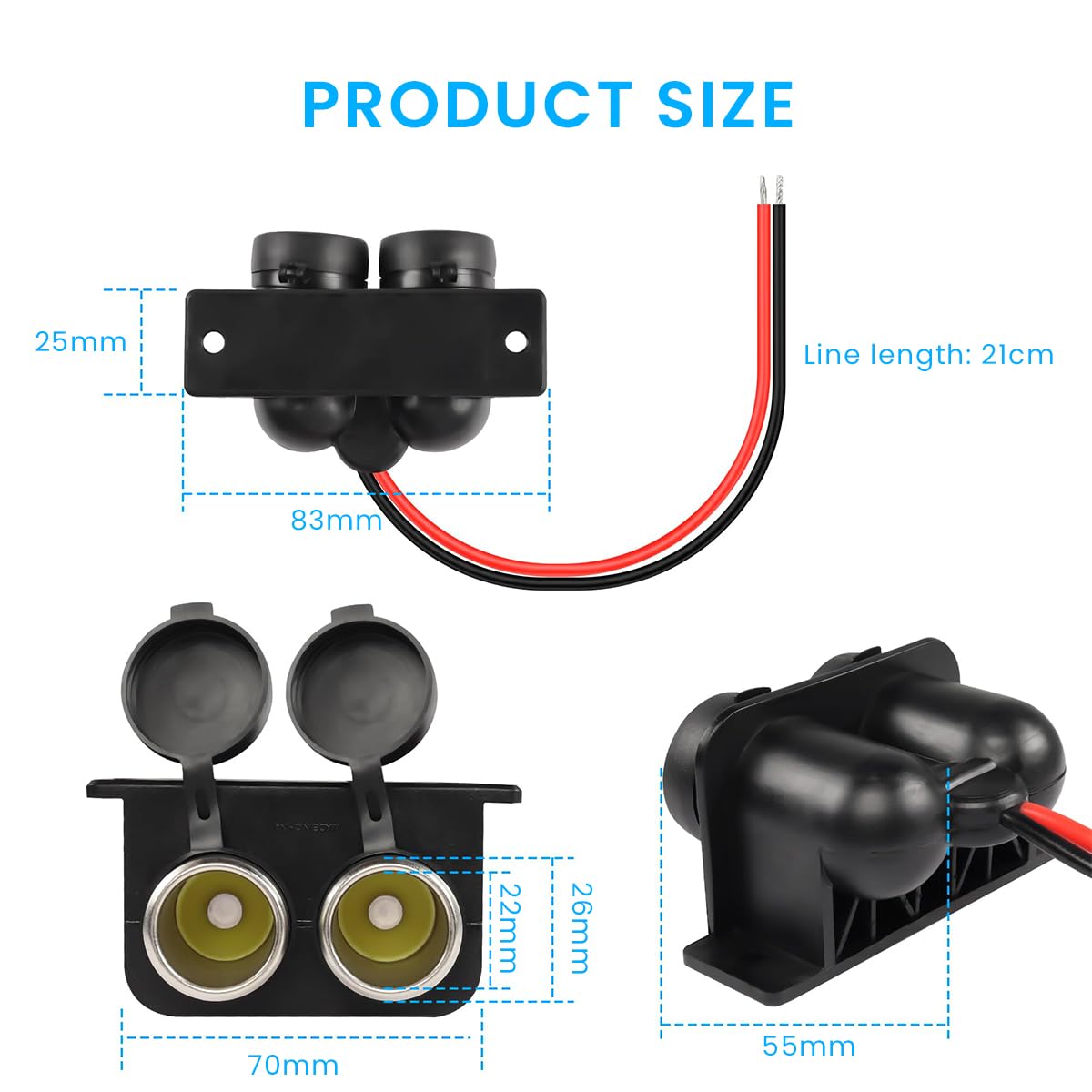 STHIRA Car Cigarette Lighter Socket for 12V and 24V Vehicles with Dual Splitter Caps | Easy Installation
