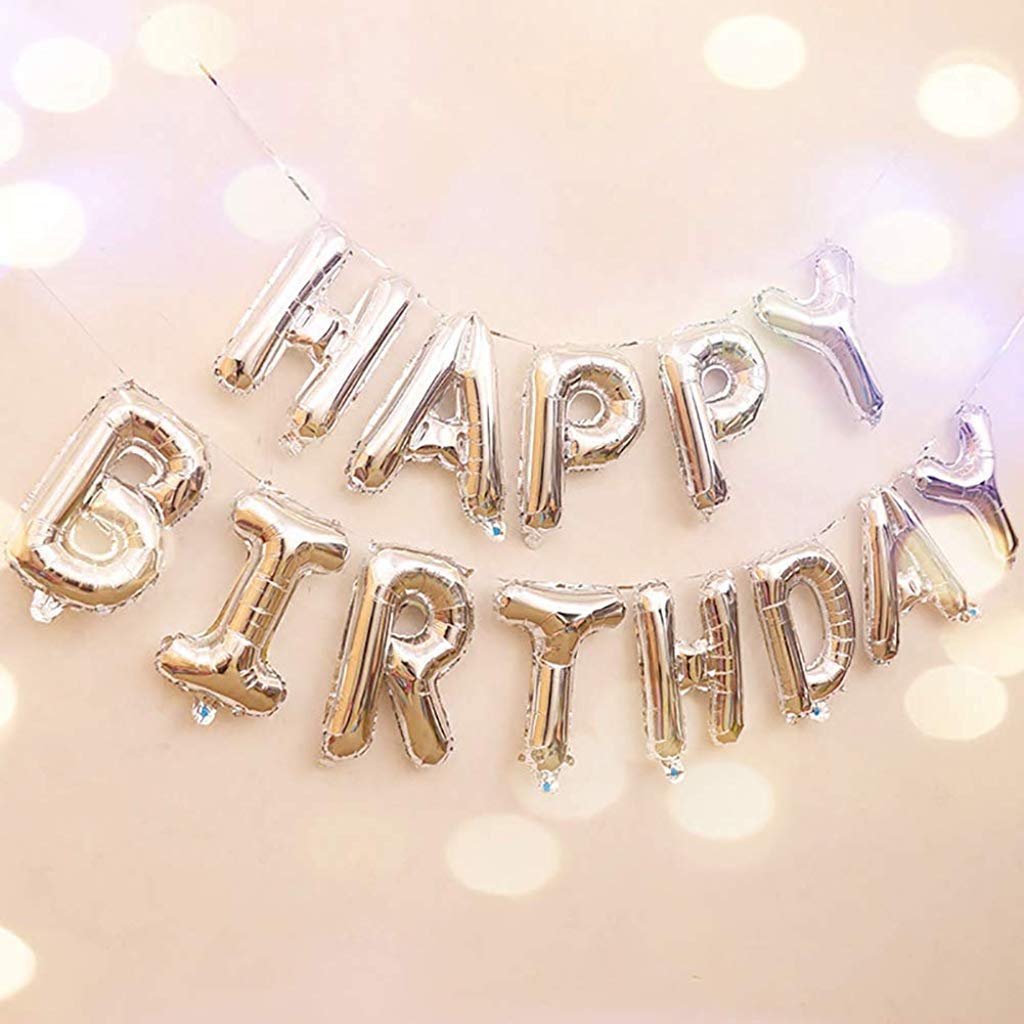 HASTHIP Happy Birthday Balloon Banner for Party Decoration with 13 Letters 16 in Silver Foil