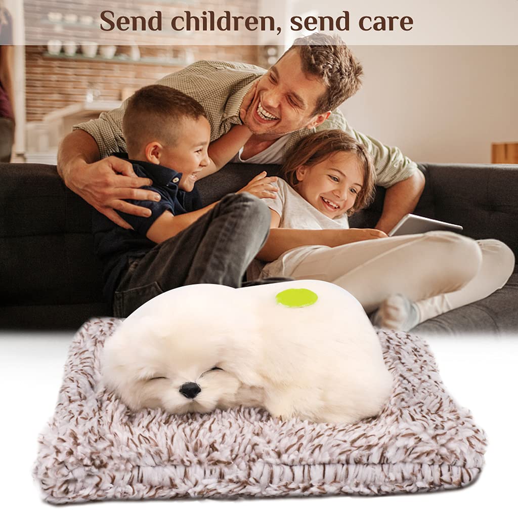 PATPAT Simulation Sleeping Puppy Toy for Home and Car with Sound and Bamboo Charcoal | White