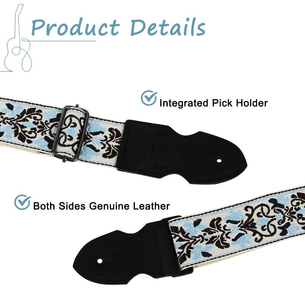 HASTHIP Guitar Shoulder Strap for Acoustic Electric and Bass Guitars featuring Pick Holder Slot and Adjustable 85–140cm Wide Nylon Design