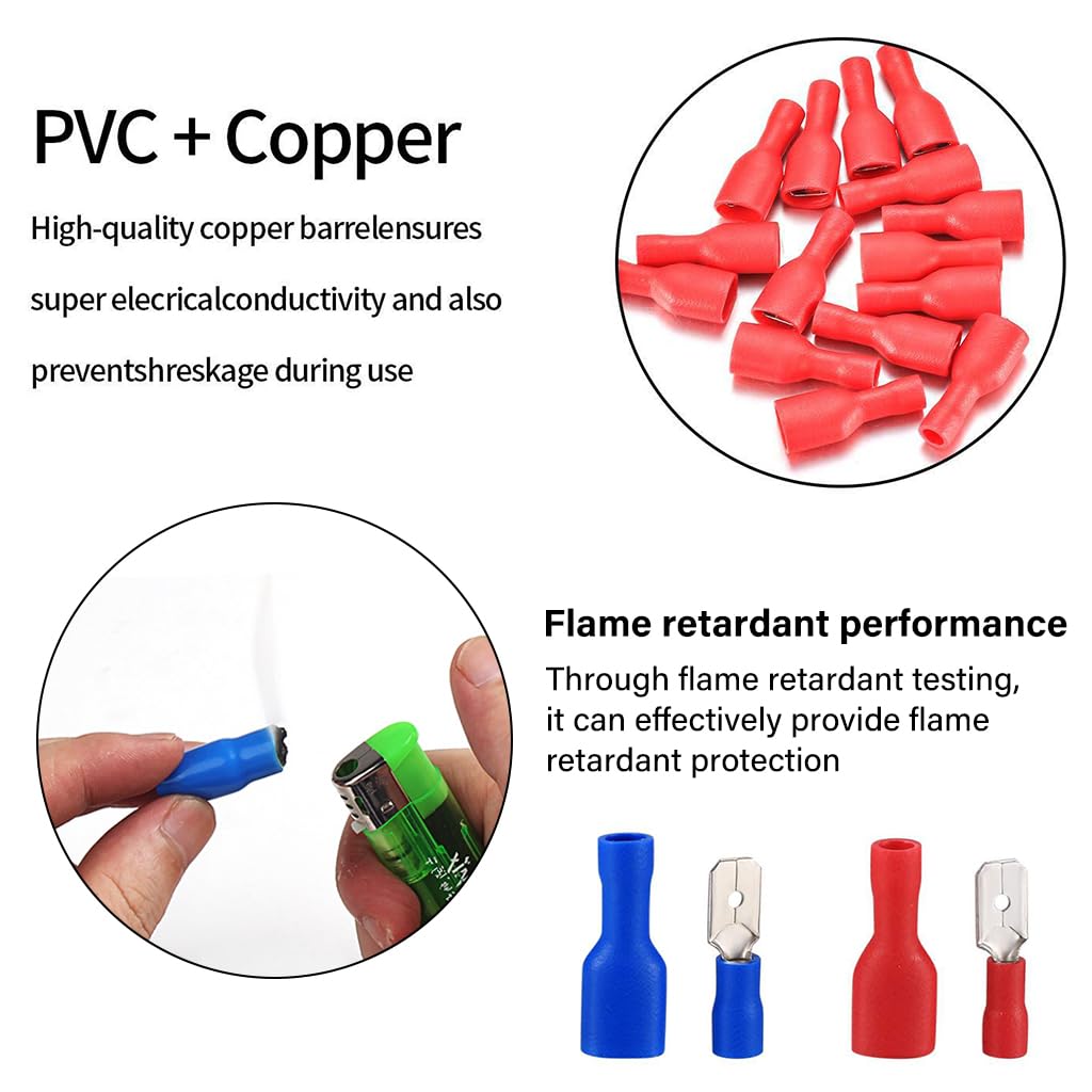 Serplex® 200Pcs Insulated Spade Wire Connector Electrical Spade Connectors Kit Female/Male Spade Connectors Electrical Insulated Crimp Terminals Connectors Electrical Crimp Terminal 16-14 AWG