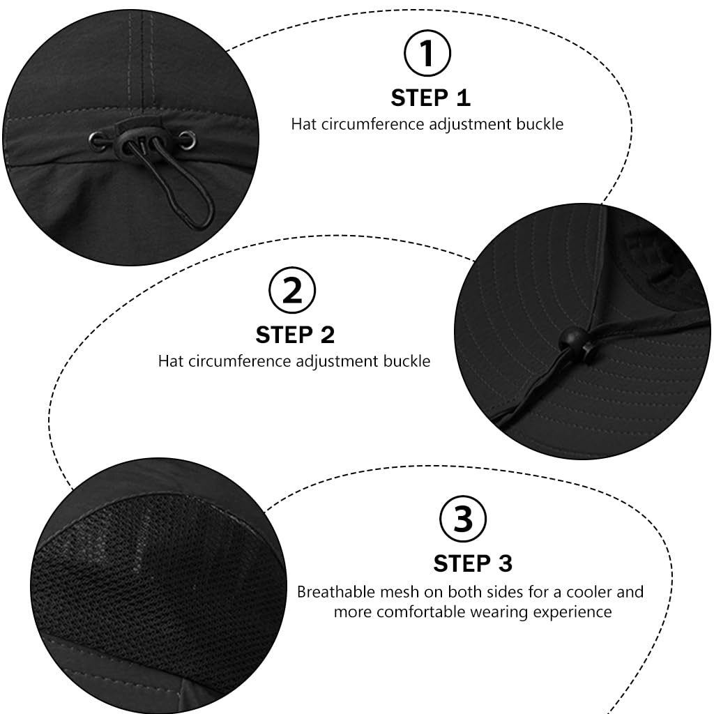 GUSTAVE Sun Hat for Hiking and Gardening with Wide Brim and Neck Flap UPF 50+ | Breathable Quick-Dry Polyester Adjustable Fit Black