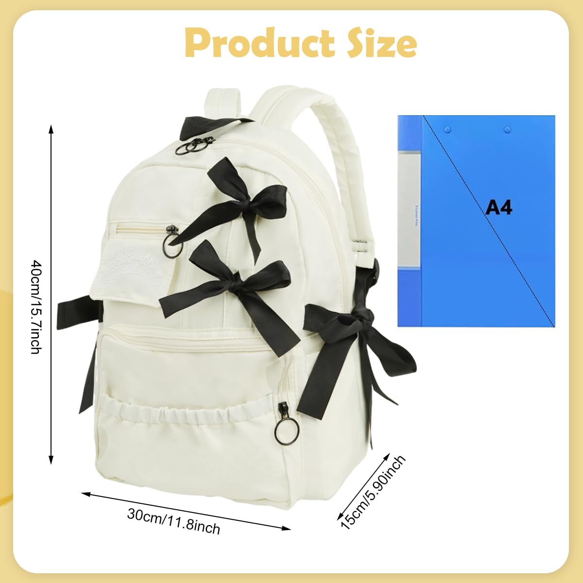 PALAY School Bag for Girls with Bow and Multi Pocket Design in White Oxford Cloth | Large Capacity Backpack for School or Travel