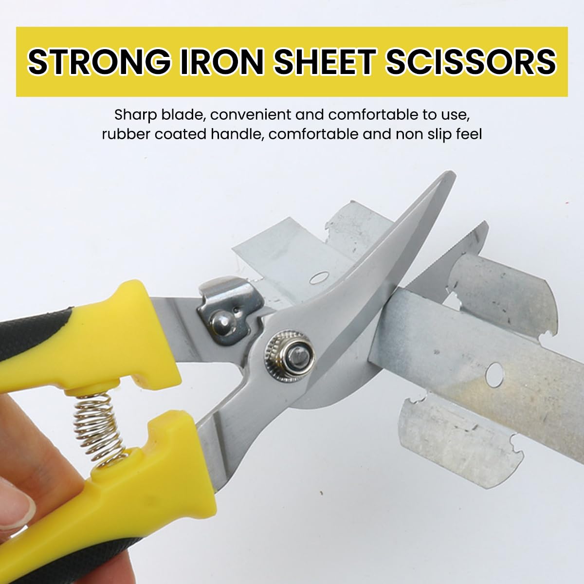 8 Inch Heavy Duty Scissors for Metal Sheet Cutting with Curved Blades and Spring Load | Stainless Steel Build