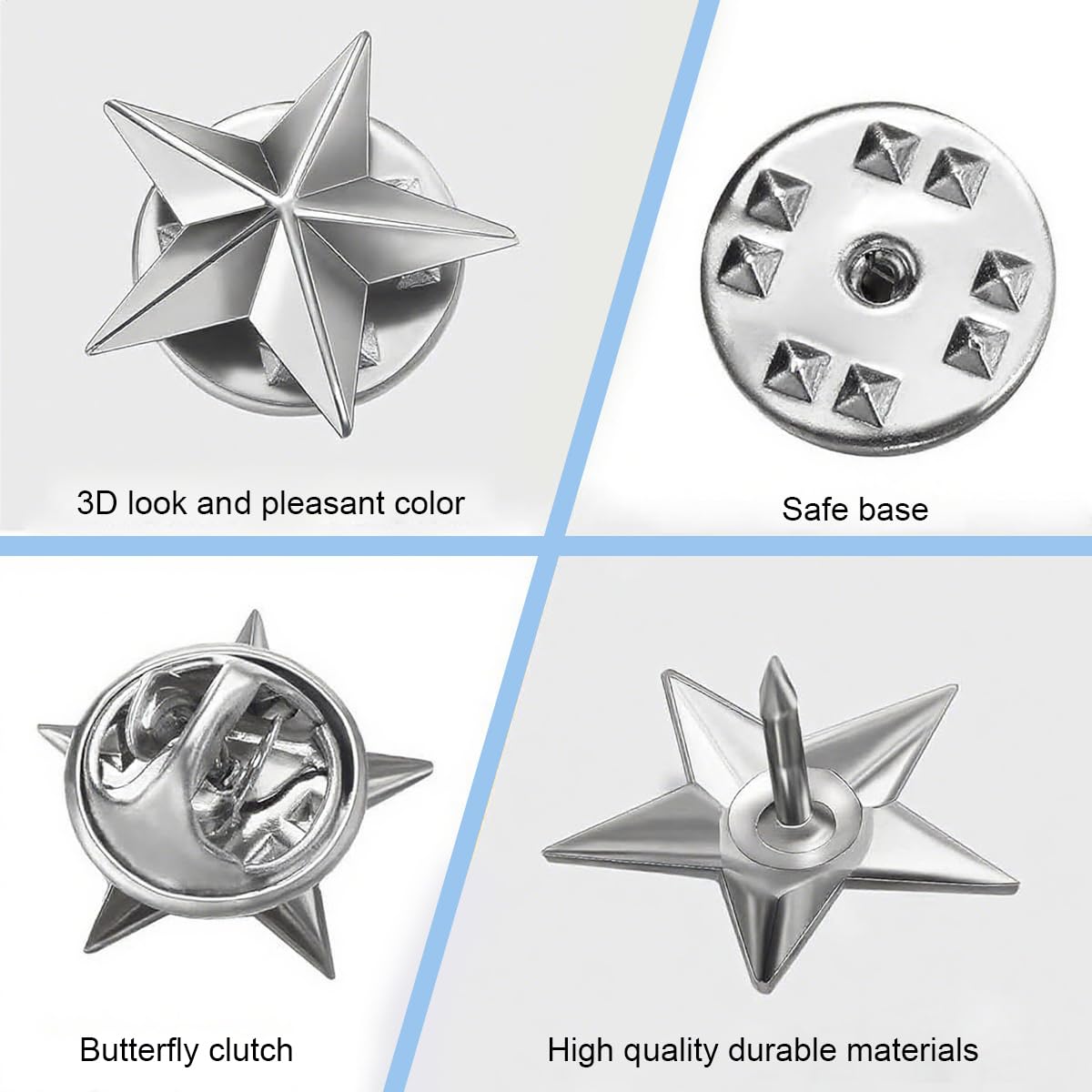 SANNIDHI Star Badge Pins for Bags and Clothes with Pinback Design | 12PCS Silver Metal