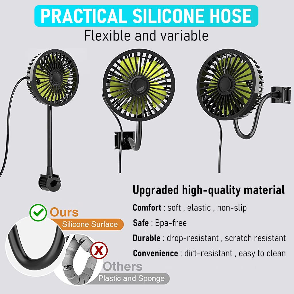 Verilux USB Fan for Car Back Seat with 3 Speed Flexible Arm and Plug and Play 3PCS