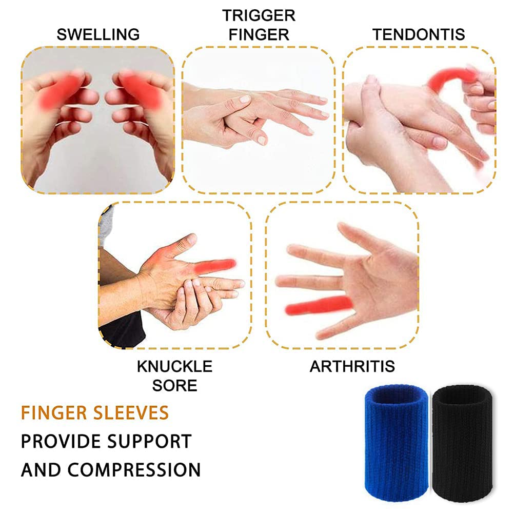 ZIBUYU 10Pcs Finger Sleeves Protectors Thumb Brace Support for Pain Relief, Adjustable Finger Splint Thumb Splint for Relieving Pain, Arthritis, Trigger Finger, Sports (Blue)