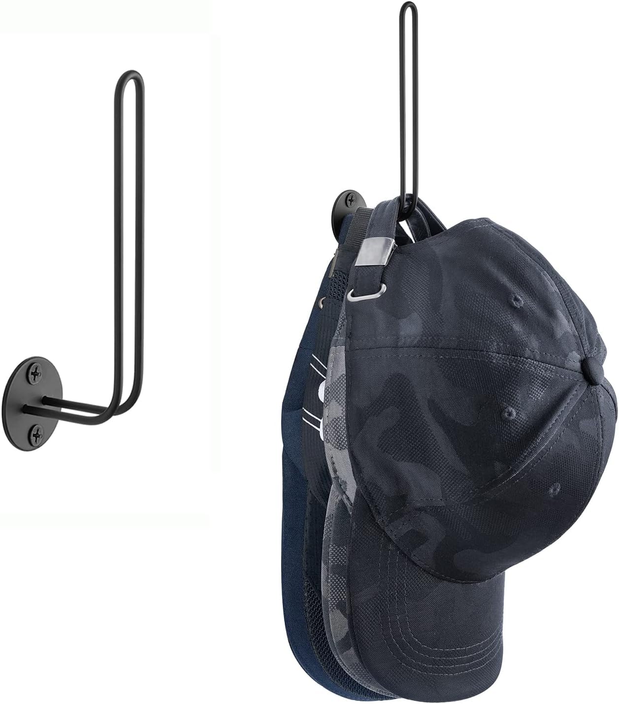 HASTHIP Wall Hat Organizer for Closet and Door featuring Screw-Mounted L Shape Metal Design | Holds 10 Caps, Black