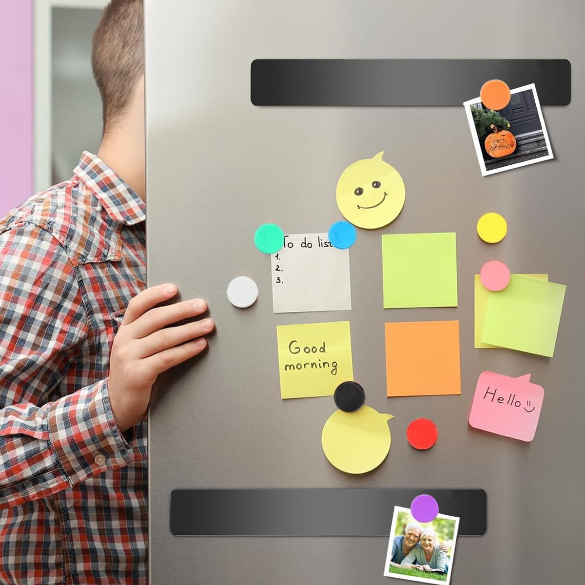 Climberty Magnetic Board for Wall with 40 Color Magnets and Self Adhesive Backing | Stainless Steel Memo Strips 11.8 x 1.18 in for Office and Home Display