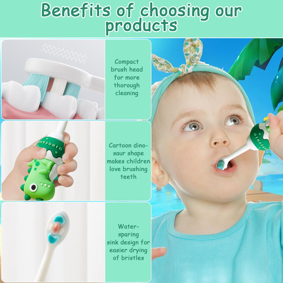 SNOWIE SOFT Kids Toothbrush for Ages 1–6 with Ultra Soft Bristles and Dinosaur Handle | BPA Free