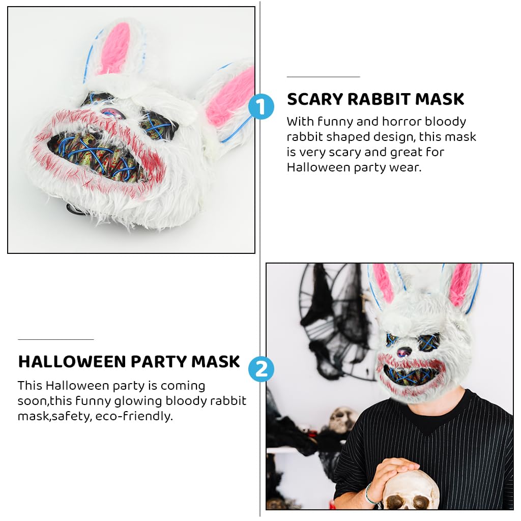 PATPAT® Halloween Led Mask Scary Rabbit Mask, Light Up Halloween Creepy Bunny Mask, Luminous Scream Mask Plush Cosplay Mask Prank Horror Mask for Kids Adult, Furry Cool Led Mask Costumes Accessories