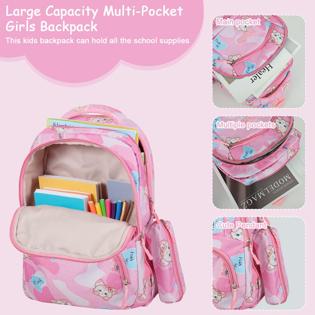 ZIBUYU Cute Girls School Backpack for Kids with Pencil Case and Lunch Box Compartment | Pink Unicorn Design for Ages 6–12