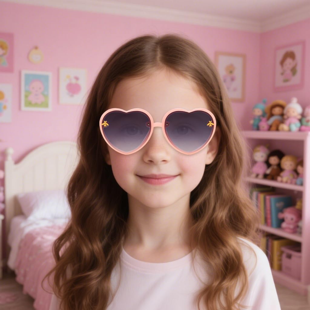 HASTHIP Kids Sunglasses for Girls 3Pcs with Heart Frames and UV380 Protection | Beach Wear