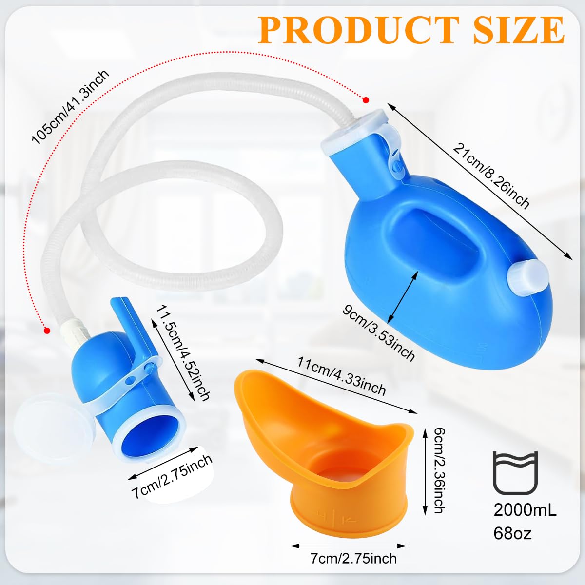 HANNEA Female Urinal Bottle for Bedside and Travel with 2000ml Capacity | Soft Rubber Rim