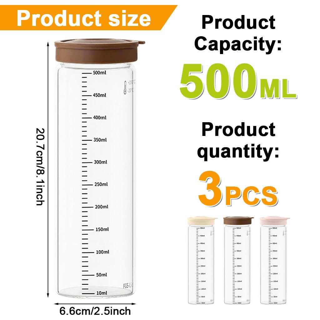 Zibuyu Glass Jars Set for Kitchen Storage with Airtight Lids 500ml and Scale Markers | Clear Containers for Grains Pasta Beans and Nuts
