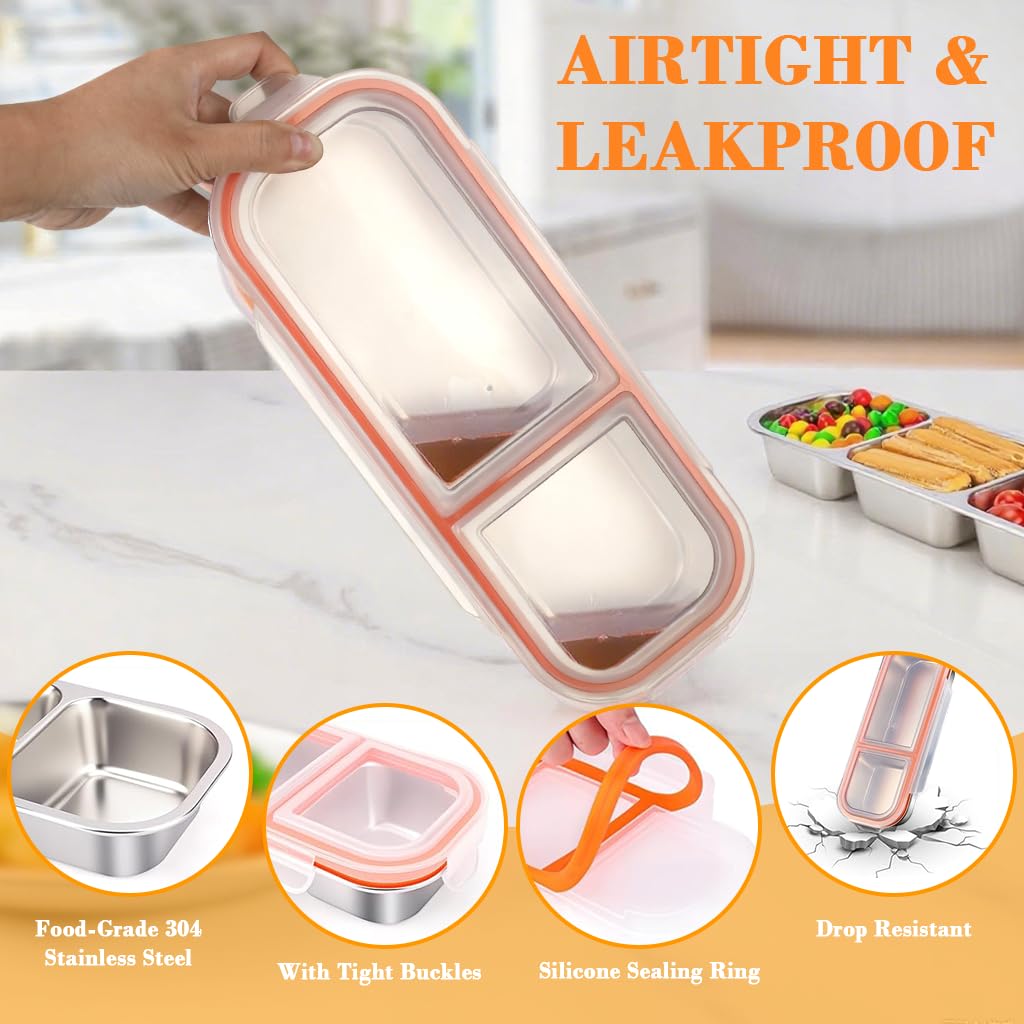 Supvox Food Container 700ml for Meal Prep with Two Compartments and Clear Seal Lid | Stainless Steel Storage Box