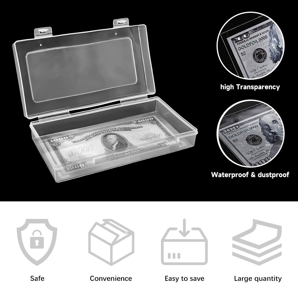 ZIBUYU Cash Envelopes for Banknote Collection with Clear Box and 200 Sleeves | Waterproof OPP Holders
