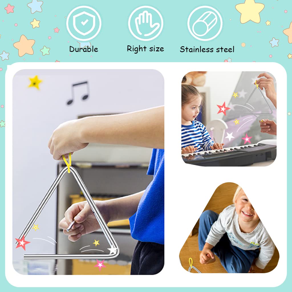 PATPAT Triangle Instrument for Kids and Music Therapy with Hanging Loop | 3 Sizes 4 5 6 in