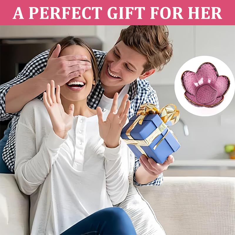 Supvox Jewelry Tray for Rings and Snacks featuring 3.5 in Petal Shape Hammered Pink Glass Bowl | Gold-Rimmed Home Decor