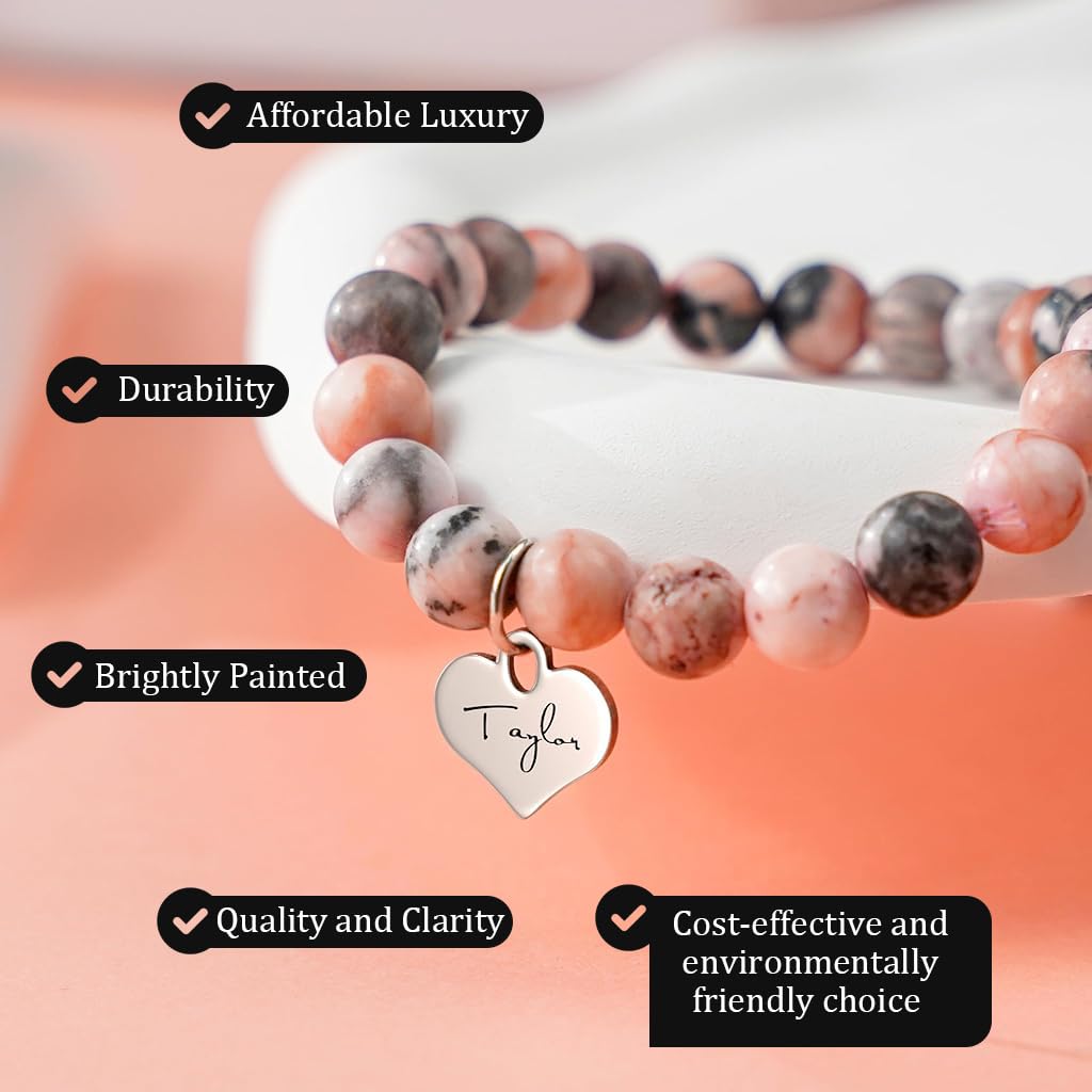 Venzina Taylor Swift Bracelet with Pink Stone Beads and Heart Charm for Women | Gift for Swifties