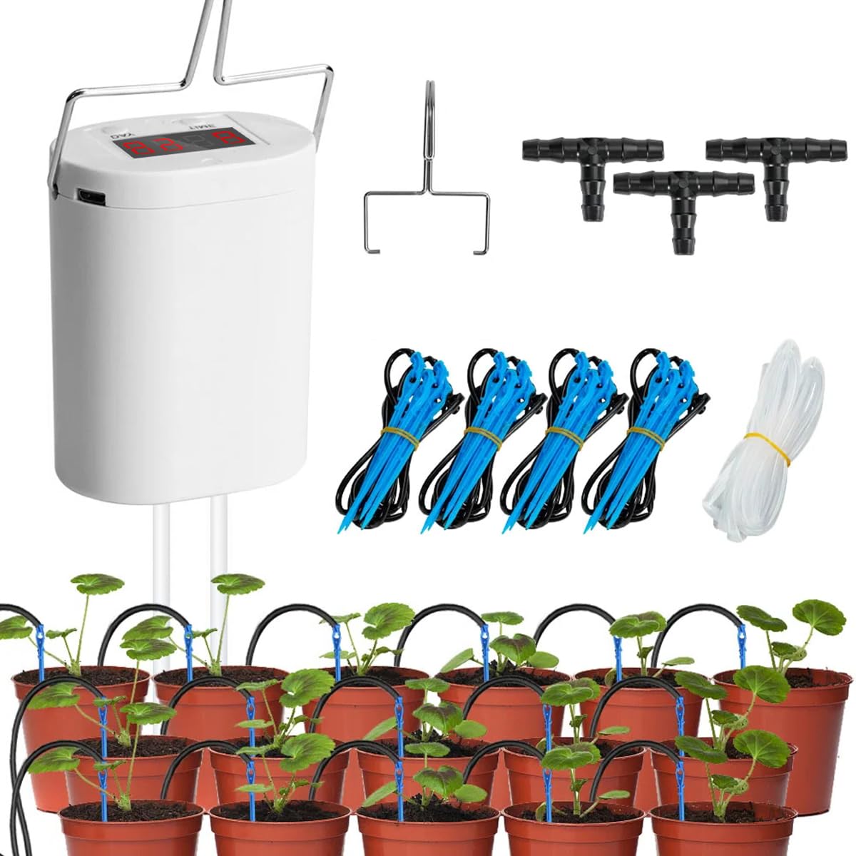 Serplex Automatic Drip Irrigation System for 16 Pots with LED Digital Controller | USB Rechargeable