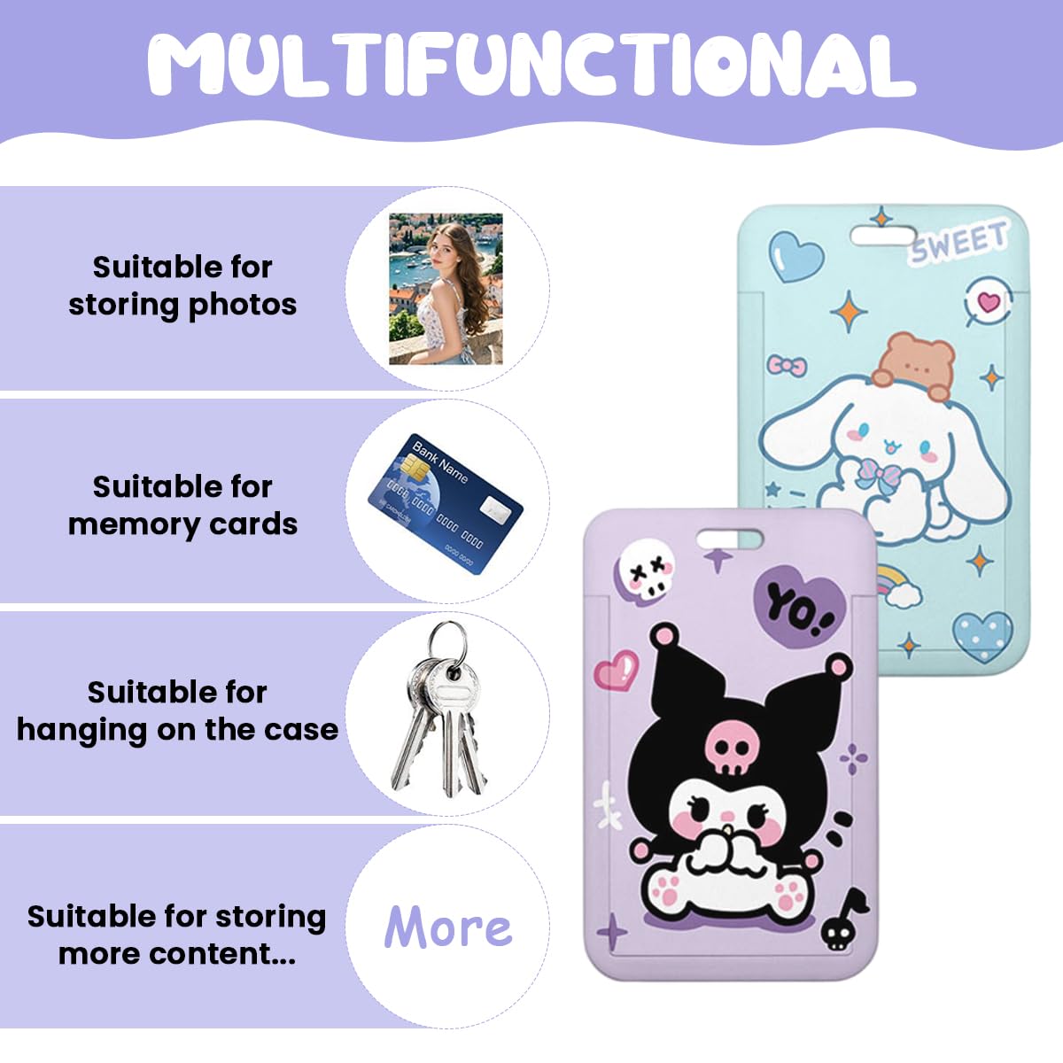 PATPAT Cartoon ID Card Holder for Students and Office Staff with Keyring Lanyard 110mm x 70mm | Clear Acrylic Sleeve Set of Two