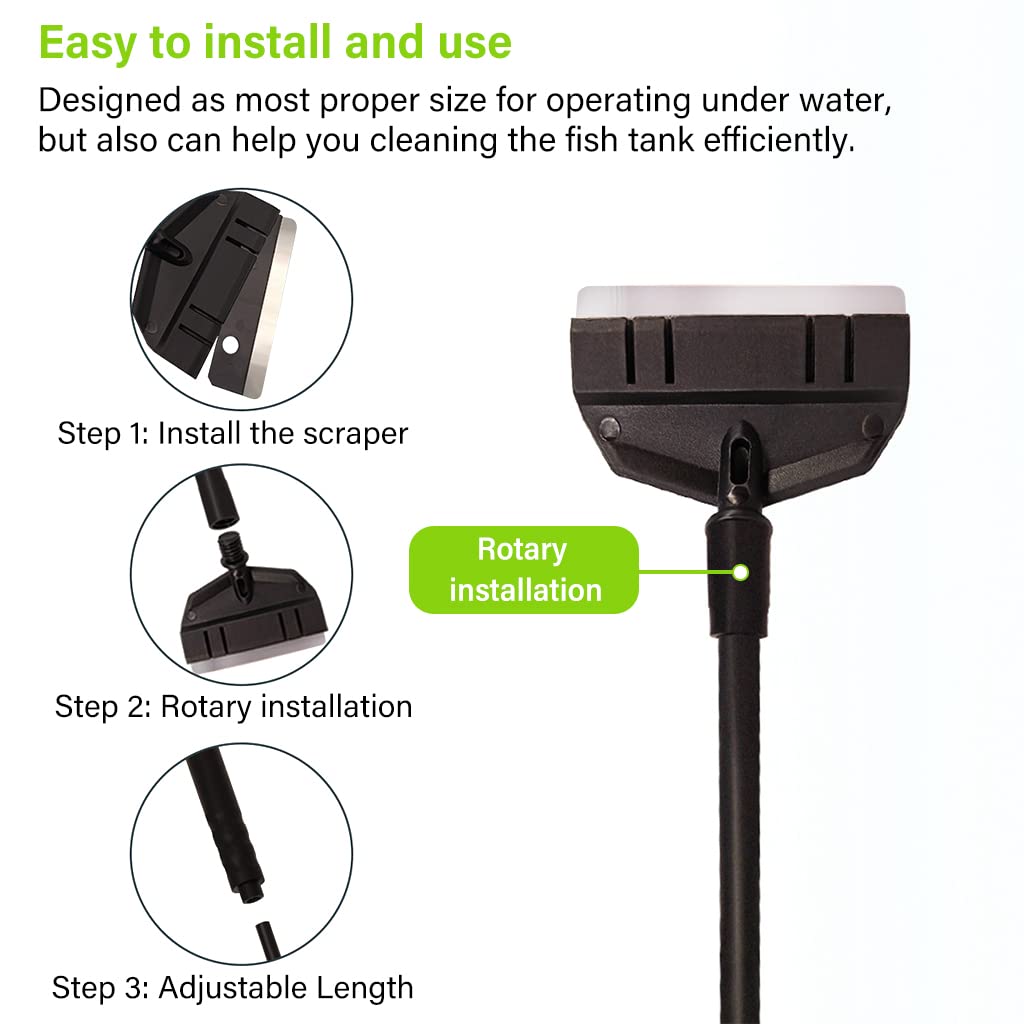 Qpets 22inch Aquarium Algae Scraper Set with 1 pcs Algae Removing Scraper and 5 Replace Scraper Blades, Glass Scraper, Fish Tank Cleaner, Detachable to Adjust Length