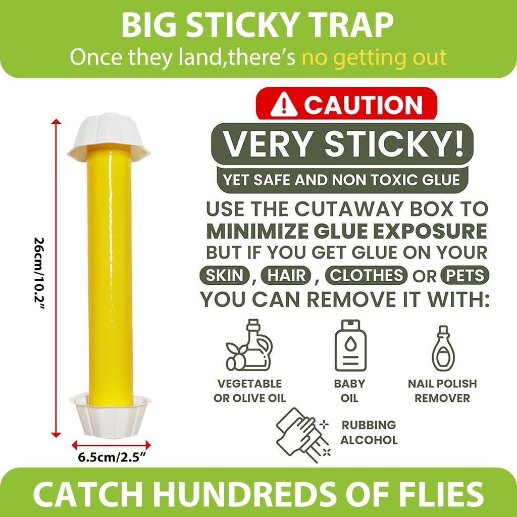 Sticky Fly Trap for Indoor and Outdoor Use with Hanging Hooks and Non Toxic Adhesive | Safe Insect Capture