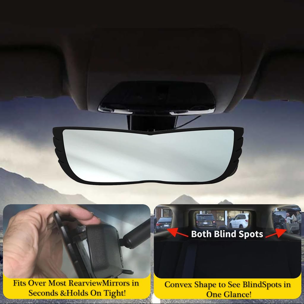 STHIRA® Rear View Mirror for Car Interior Unviersal 11 inches Large Panoramic Convex Rearview Mirror, Interior Clip-on Wide Angle Rear View Mirror Cars, SUVs, Trucks