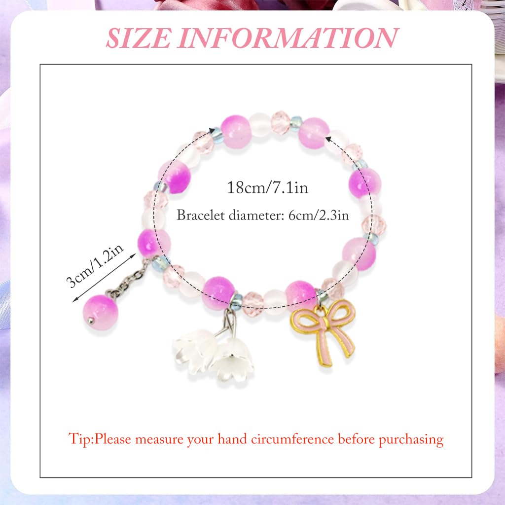 SANNIDHI Crystal Beads Bracelet Set for Girls with Bowknot and Orchid Charm | 18PCS Gift