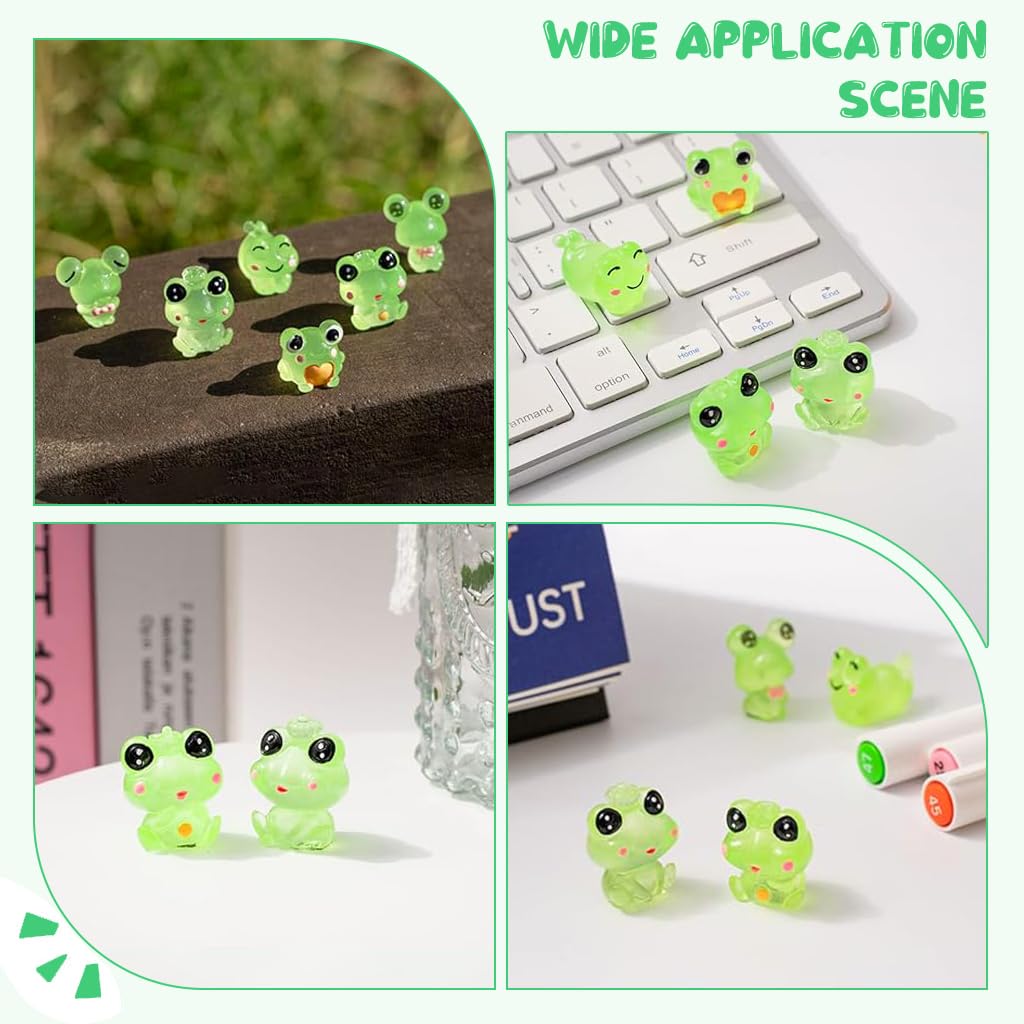STHIRA Mini Resin Frog Figurines for Car Dashboard with Glow in the Dark Effect | Set of 6