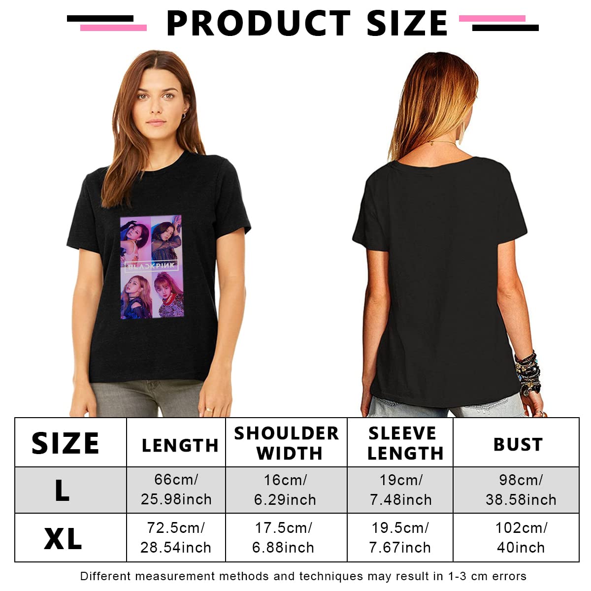 PALAY® Blackpink T Shirts for Girls, Summer T shirts for Women, Trendy Blackpink Print Cotton Black T Shirt for Men Boy Teen Girls Fans (Solid Color, Size L)