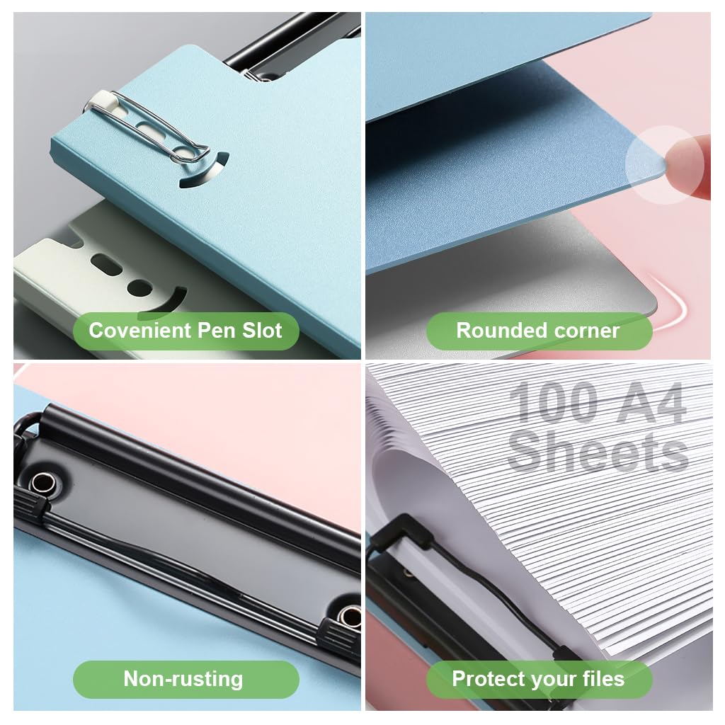 ZIBUYU A4 PVC Clipboard File Folders for Office and School with Metal Clip for 80 Sheets | 2 Pcs Organizer