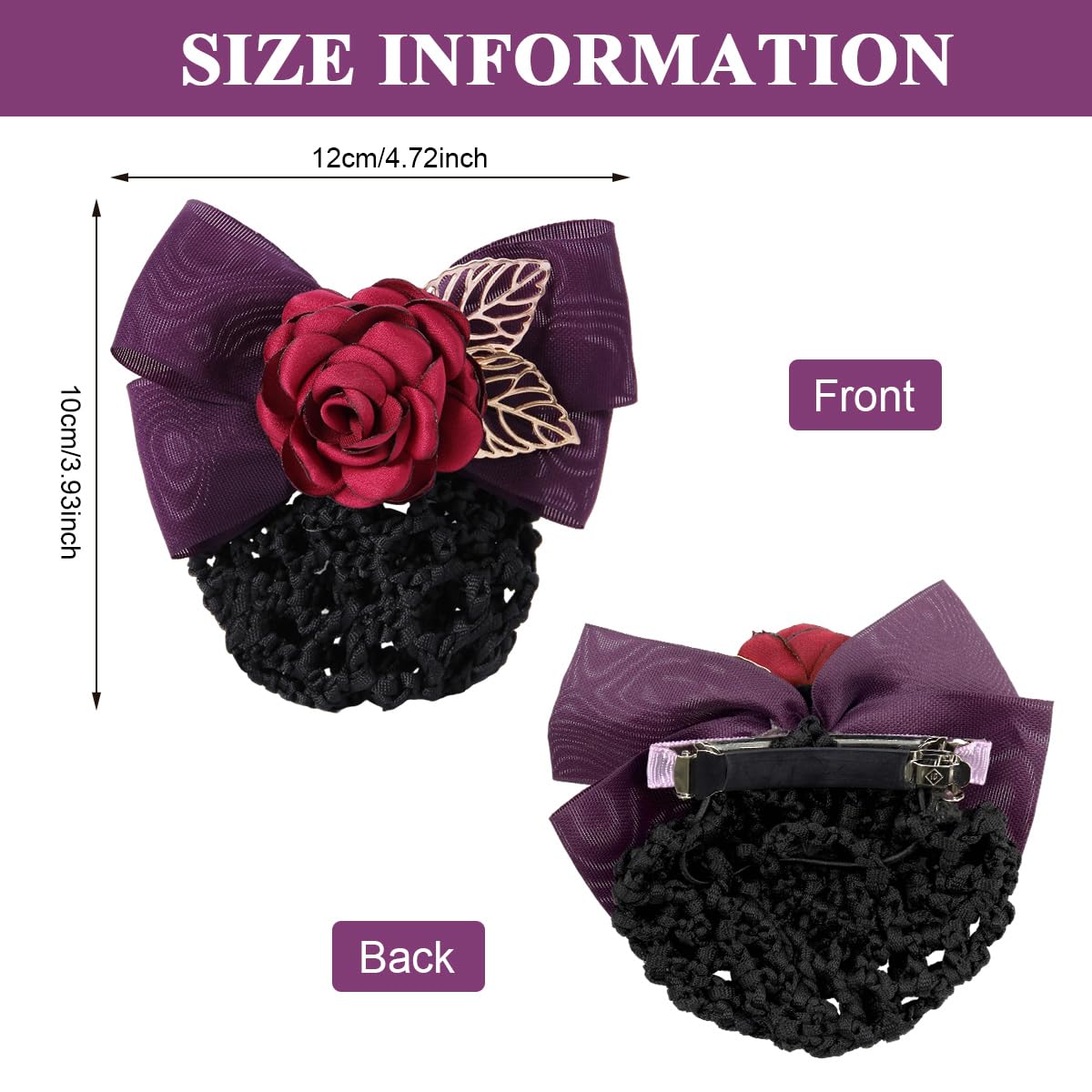 MAYCREATE Hair Bun Net for Women with Floral Rose Bowknot Clip | 2 PCS Mesh Snood Accessory