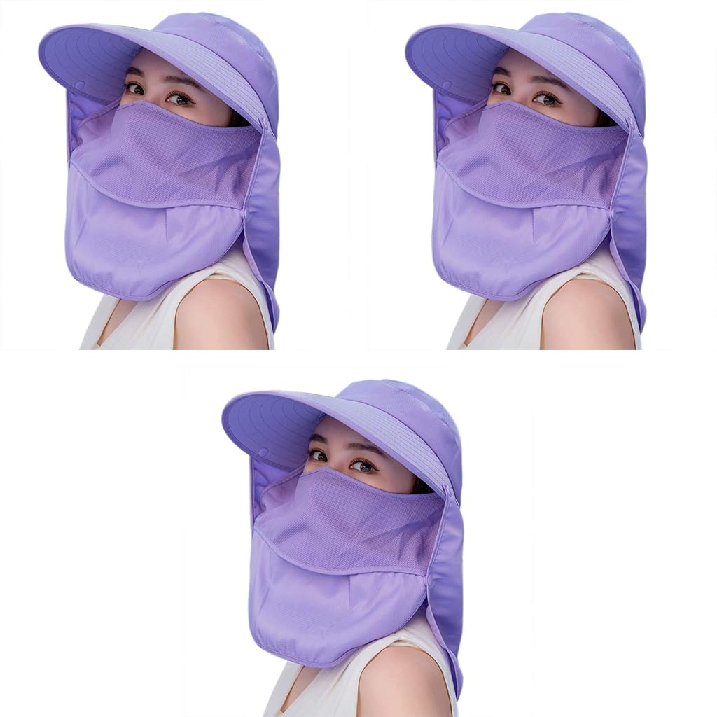 GUSTAVE Women Sun Wide Brim UV Protection Hat with 5.5 in Brim and Detachable Flaps Purple