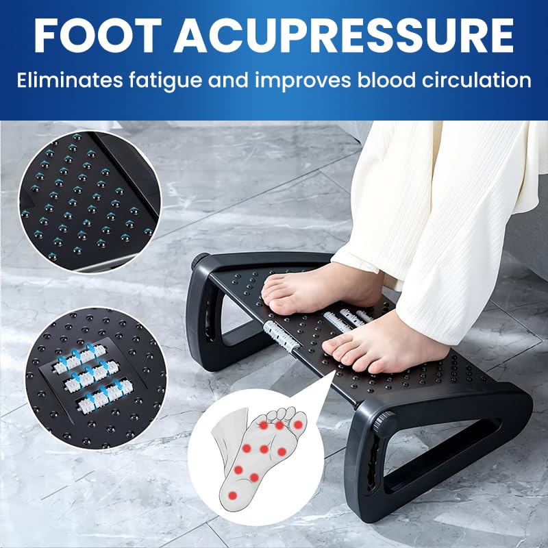 ZIBUYU Foot Rest Under Table for Office Chair with 6 Adjustable Modes and Acupressure Rollers | Ergonomic Support for Work and Home